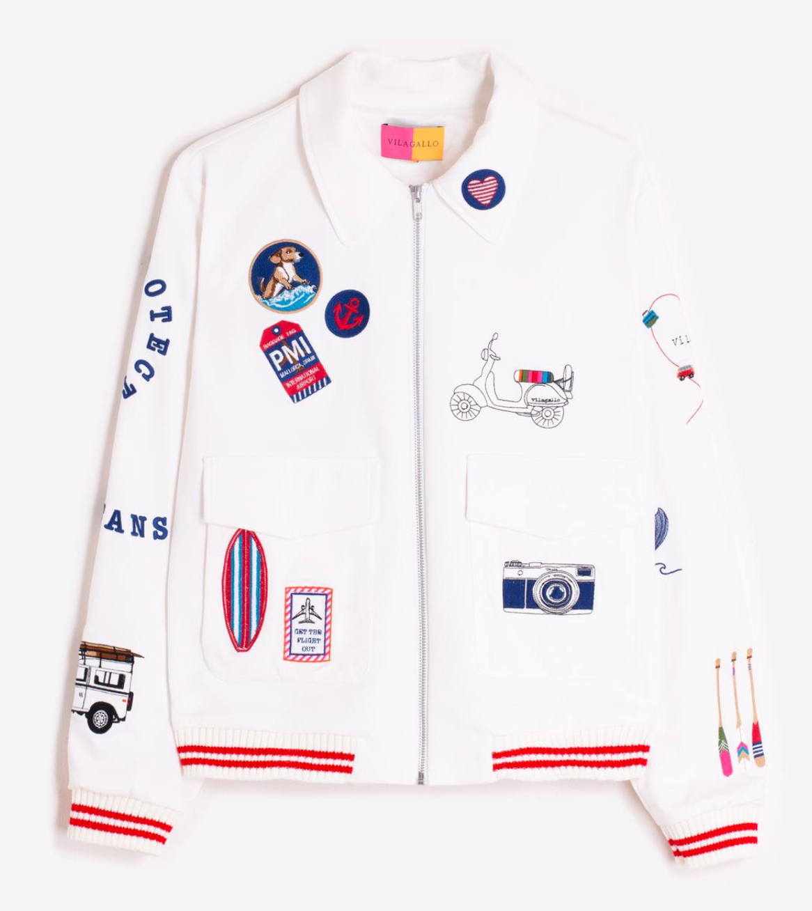 WHITE BOMBER JACKET WITH SURF EMBROIDERY