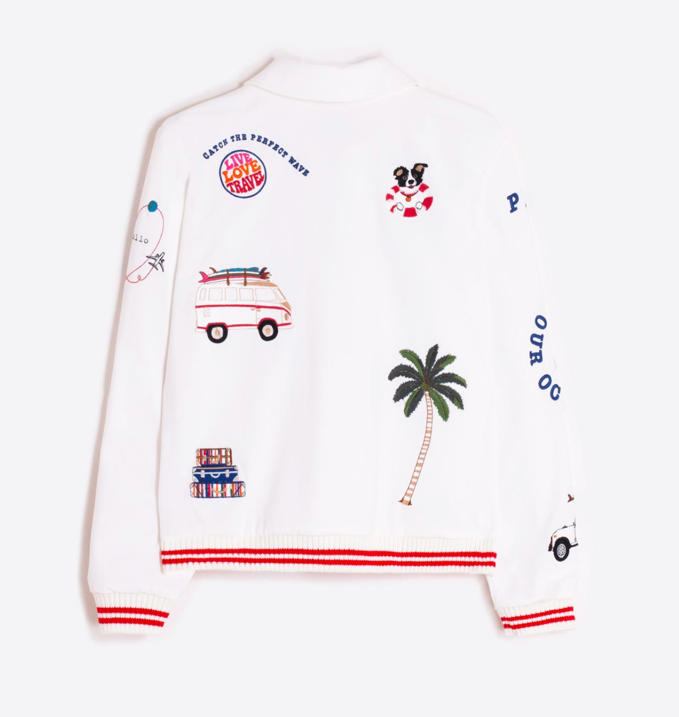 WHITE BOMBER JACKET WITH SURF EMBROIDERY