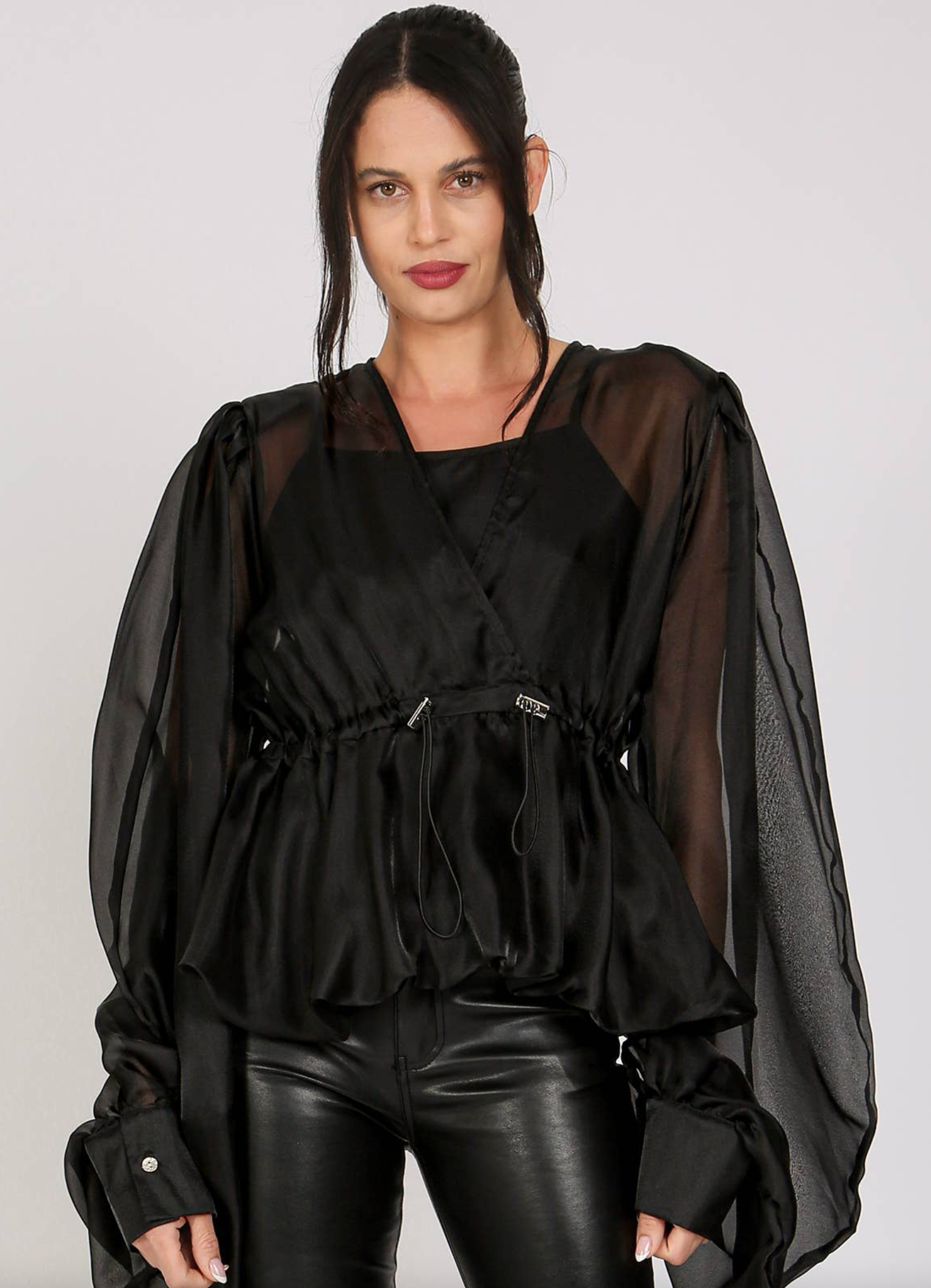Volume Organza Blouse with Waist Drawstring QC2075