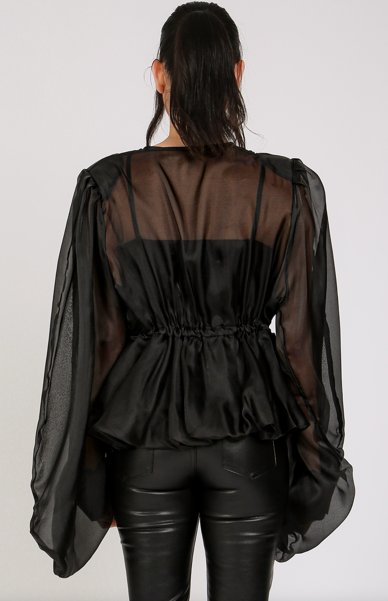 Volume Organza Blouse with Waist Drawstring QC2075