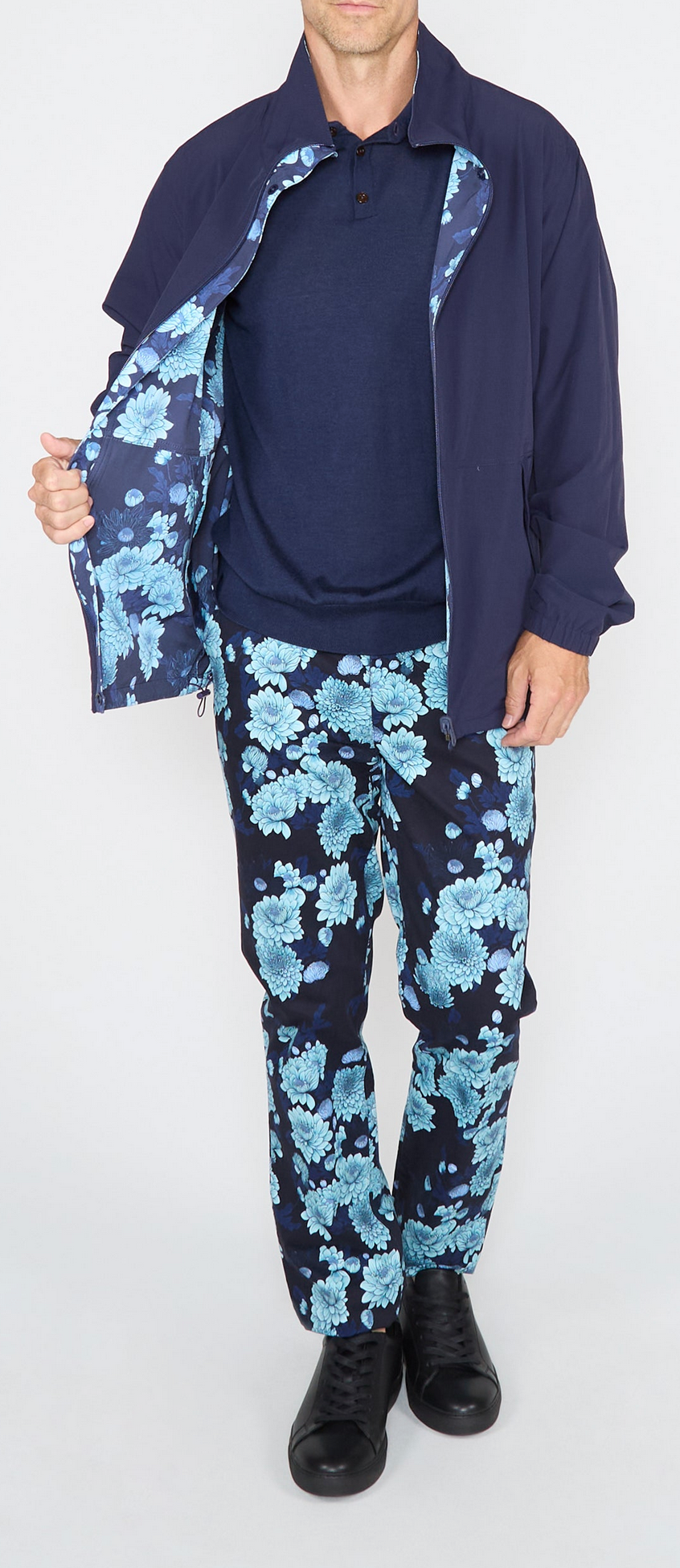 PASCALI SERIOUS FLORAL REVERSIBLE PERFORMANCE JACKET - NAVY