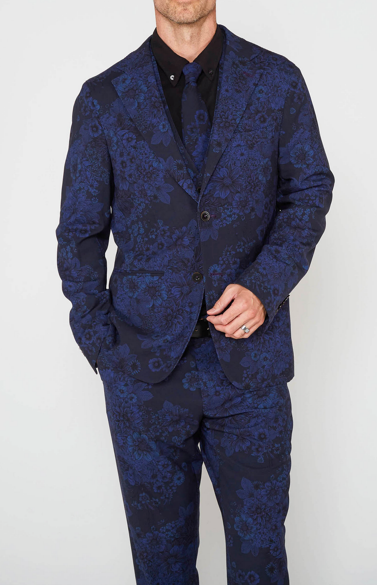 JUDD FULLY LINED MARCO FLORAL TAILORED WOOL BLAZER - MIDNIGHT