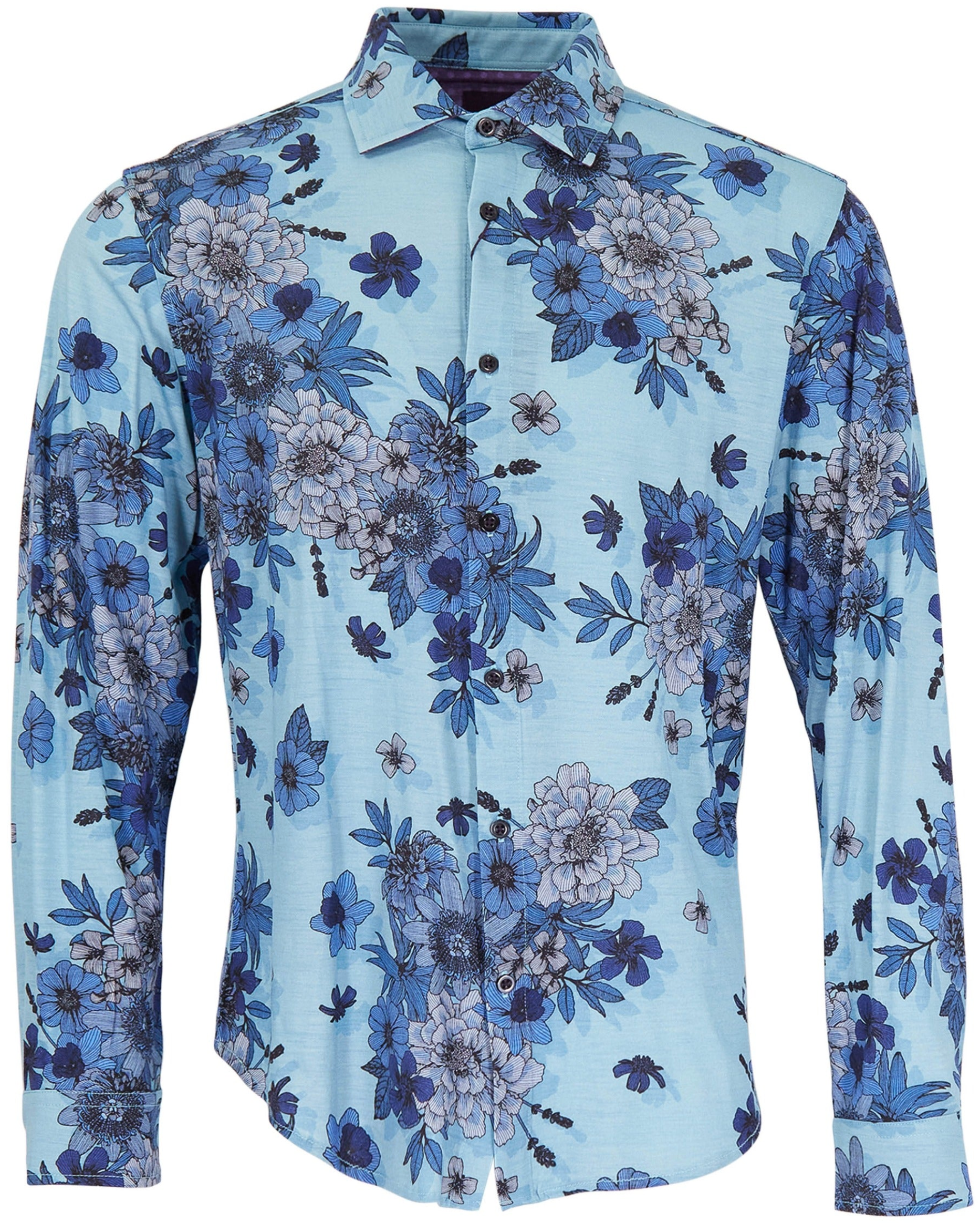 SHERLOCK VALENCIA FLORAL TAILORED MERINO SHIRT - TEAL