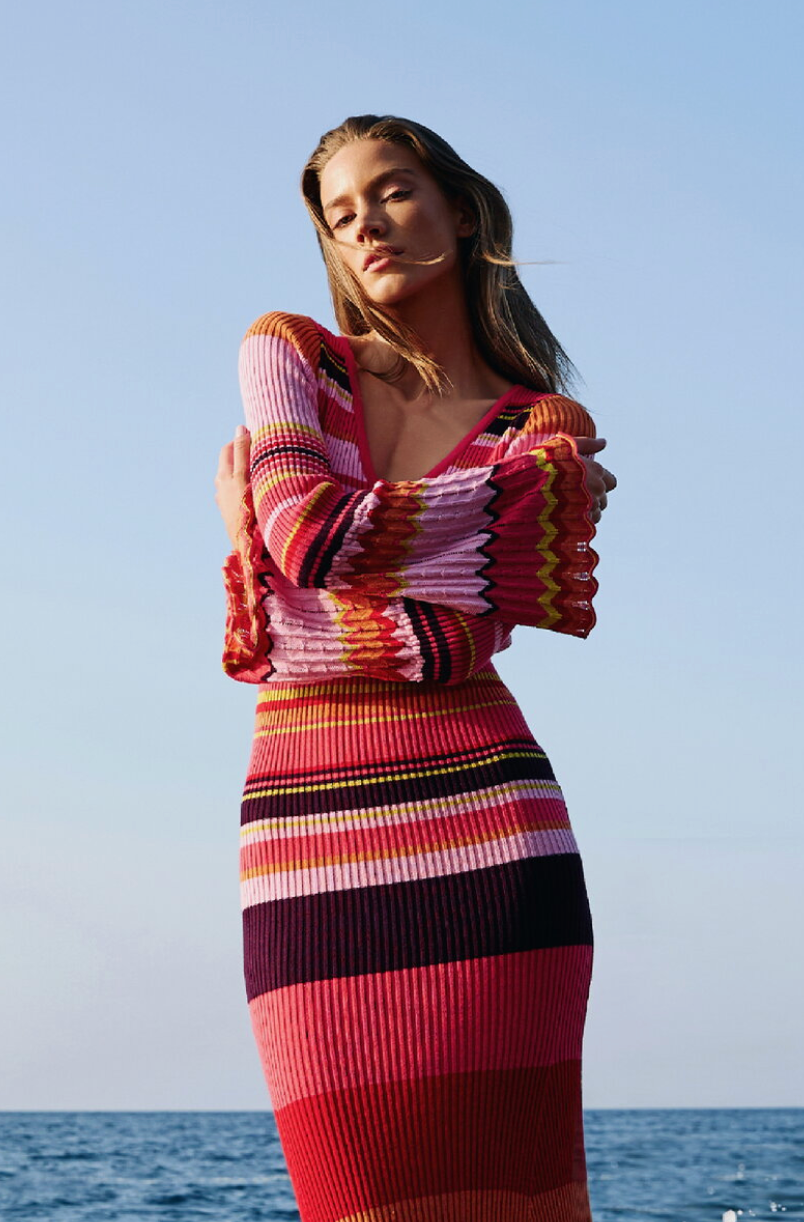 Long Ribbed Dress, Stripe Pattern