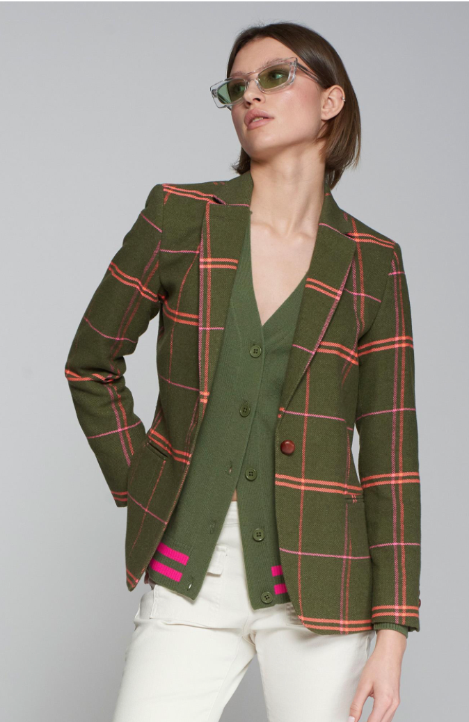 Green & Pink Plaid Blazer