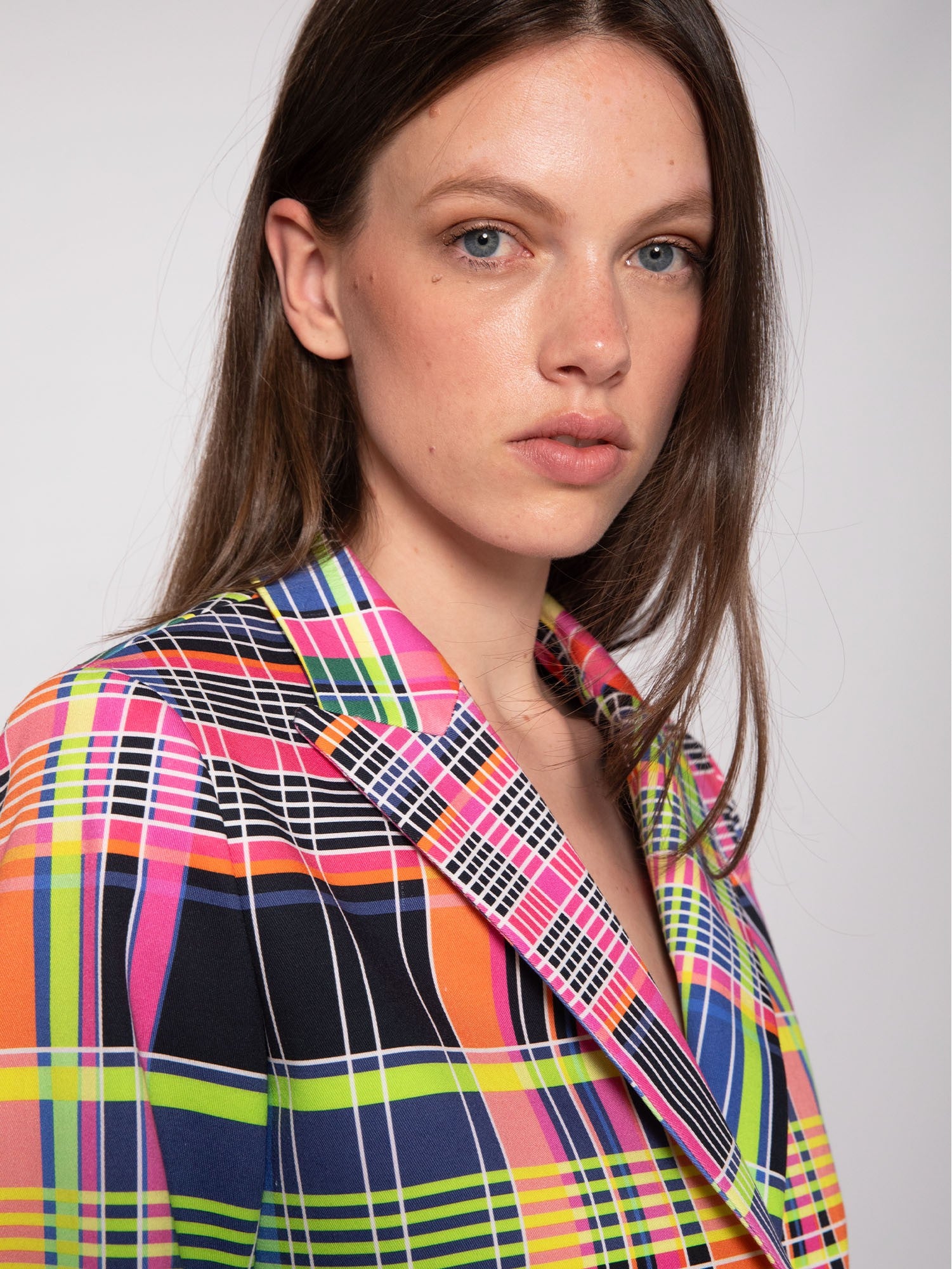 Sophia Neon Plaid Gabardine Blazer