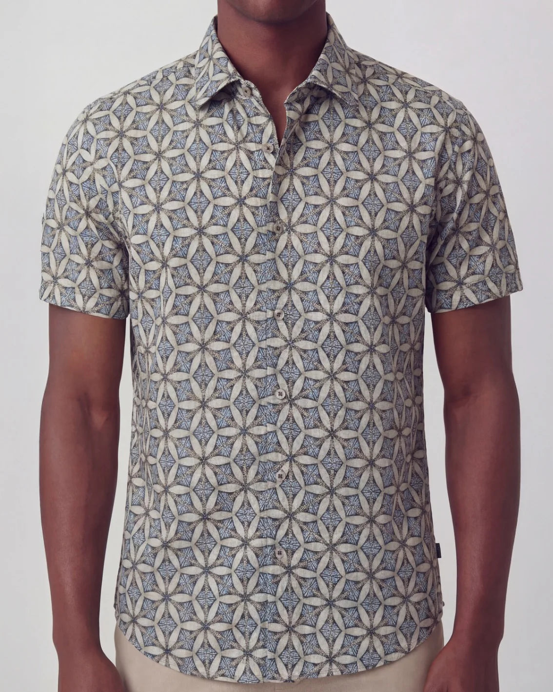 GEORGE TRIBAL NATURAL MENS PRINTED BUTTON UP SHIRT