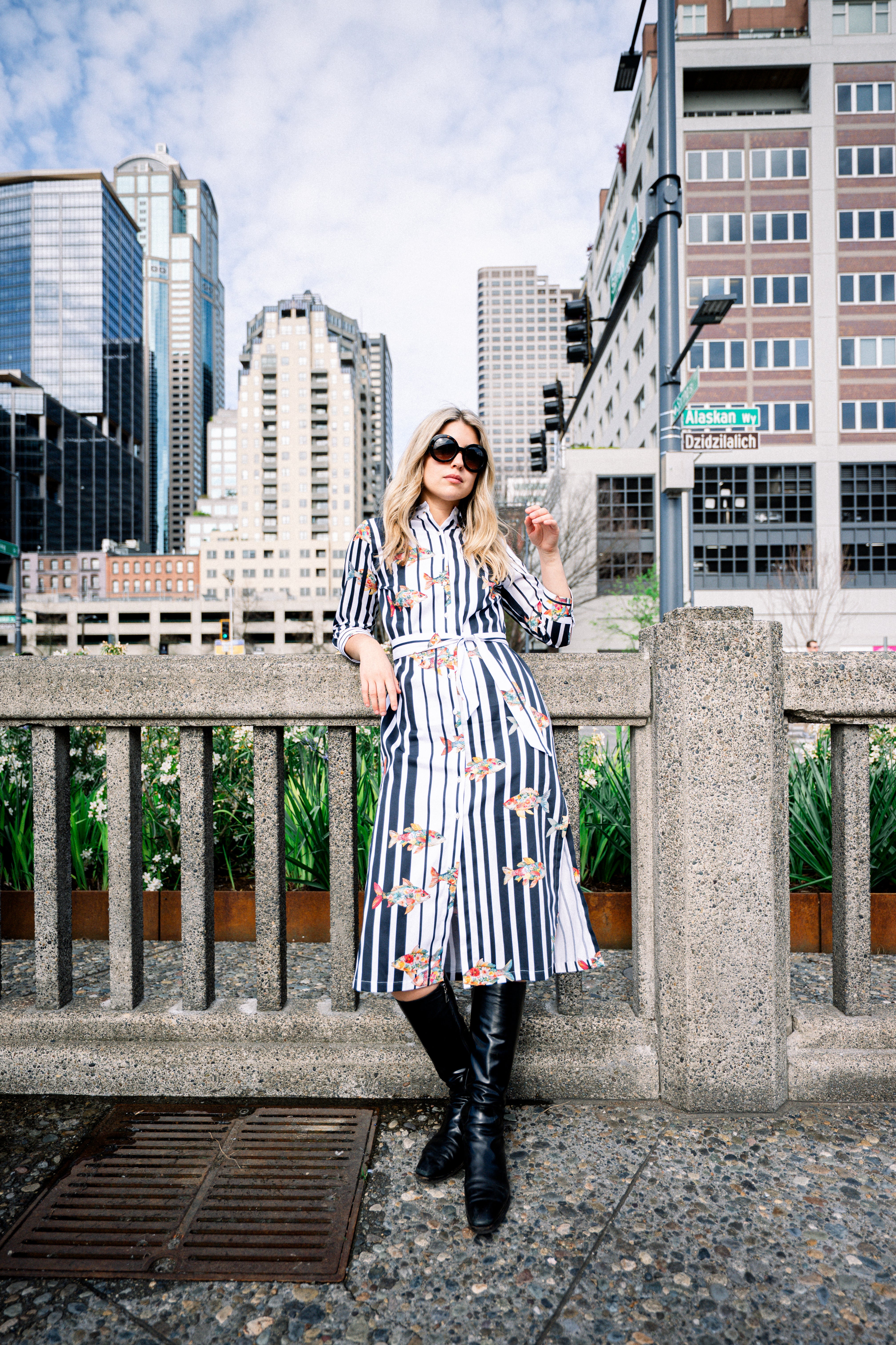 STRIPED FISH SHIRT DRESS