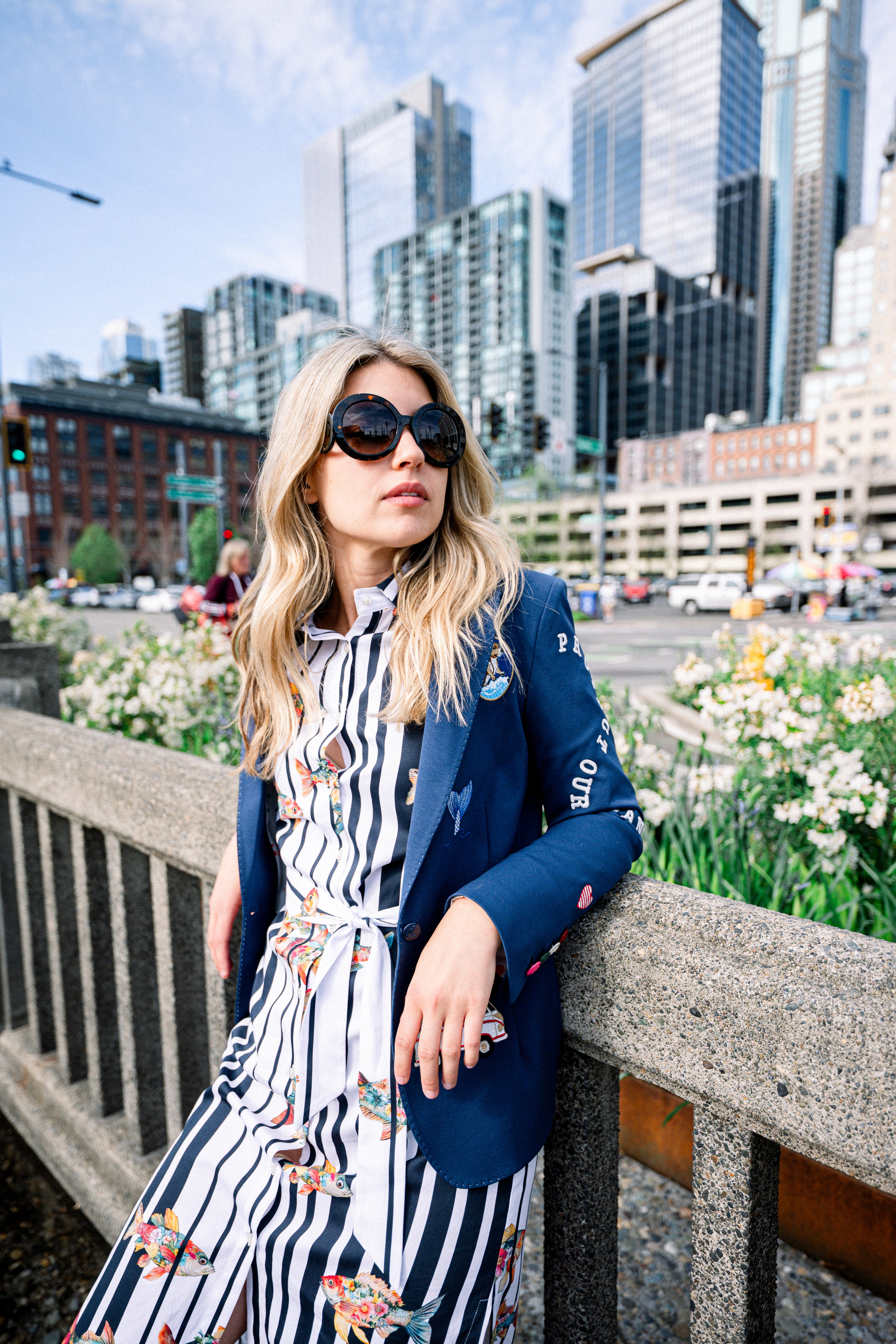 NAVY BLUE SURF EMBROIDERED JACKET