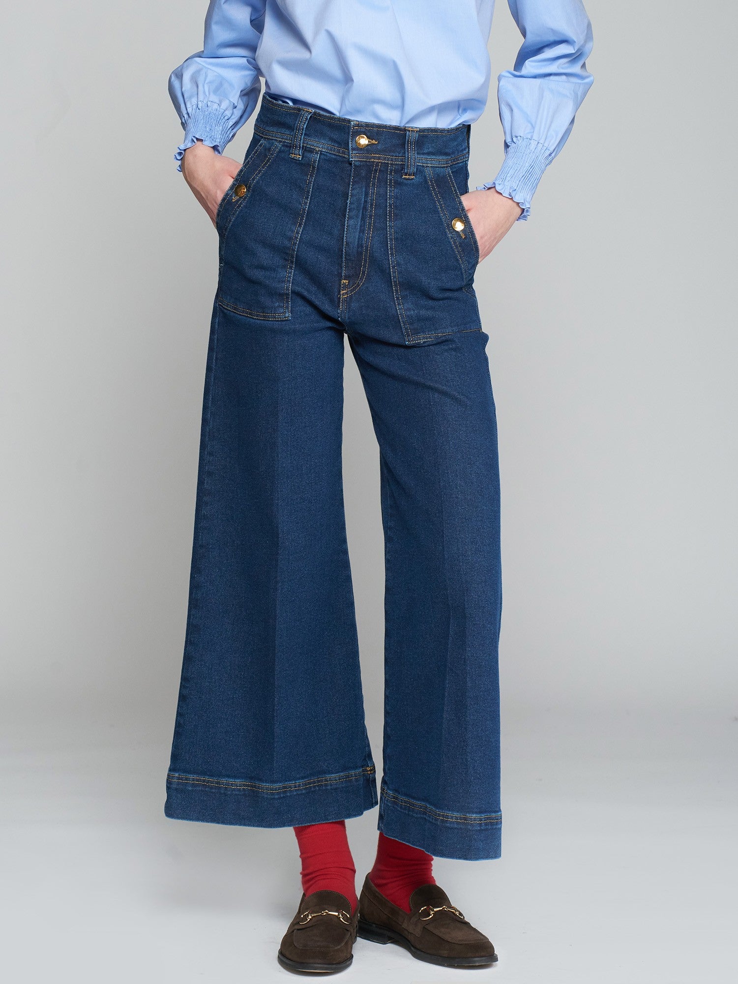 Denim Wide Leg Trouser (Ankle length) Medium Blue Wash