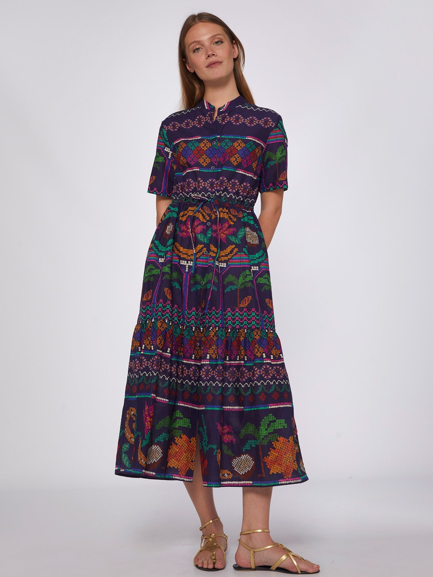 Aroa Navy Menorca Print Dress by Vilagallo