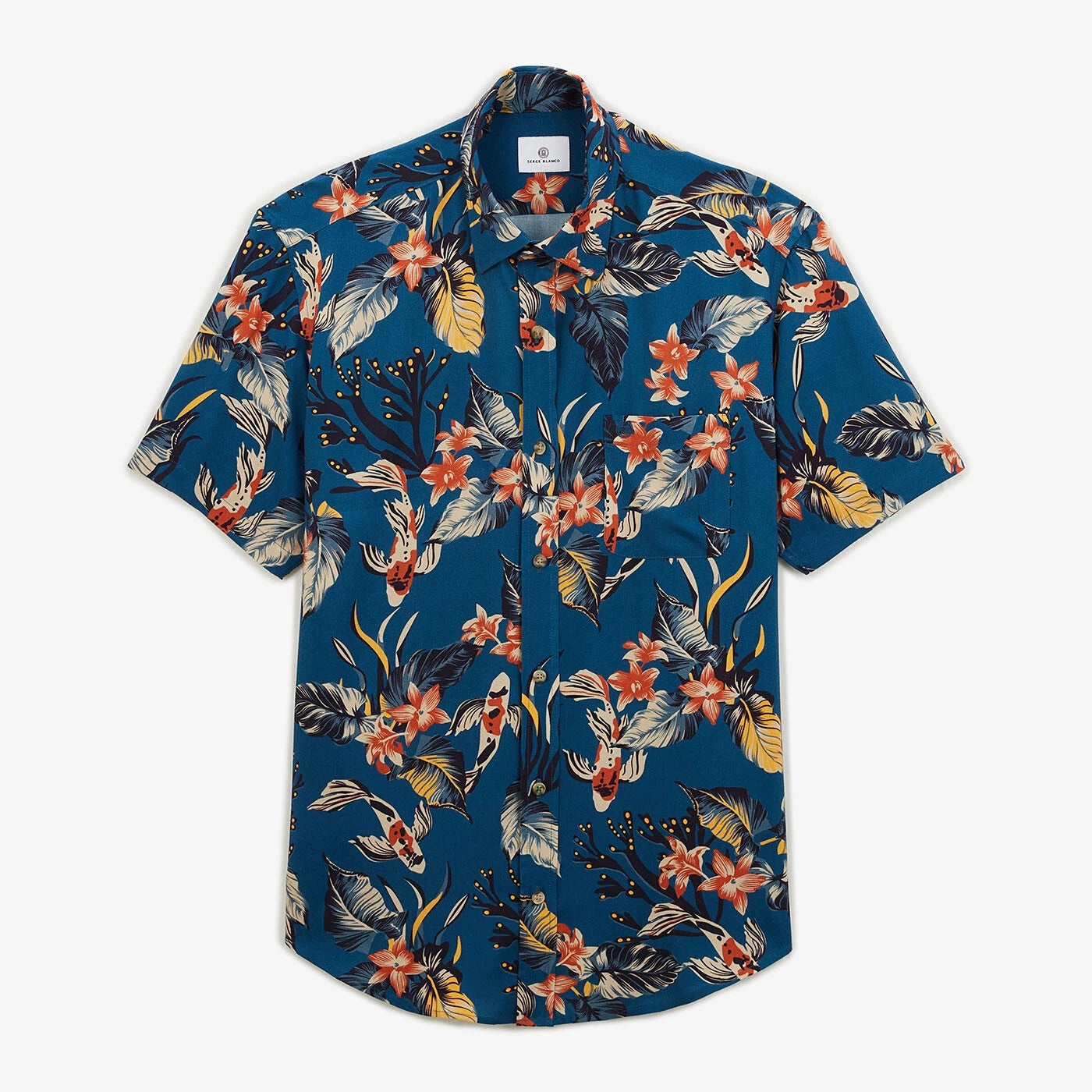 Azure Floral Print Short Sleeve Shirt