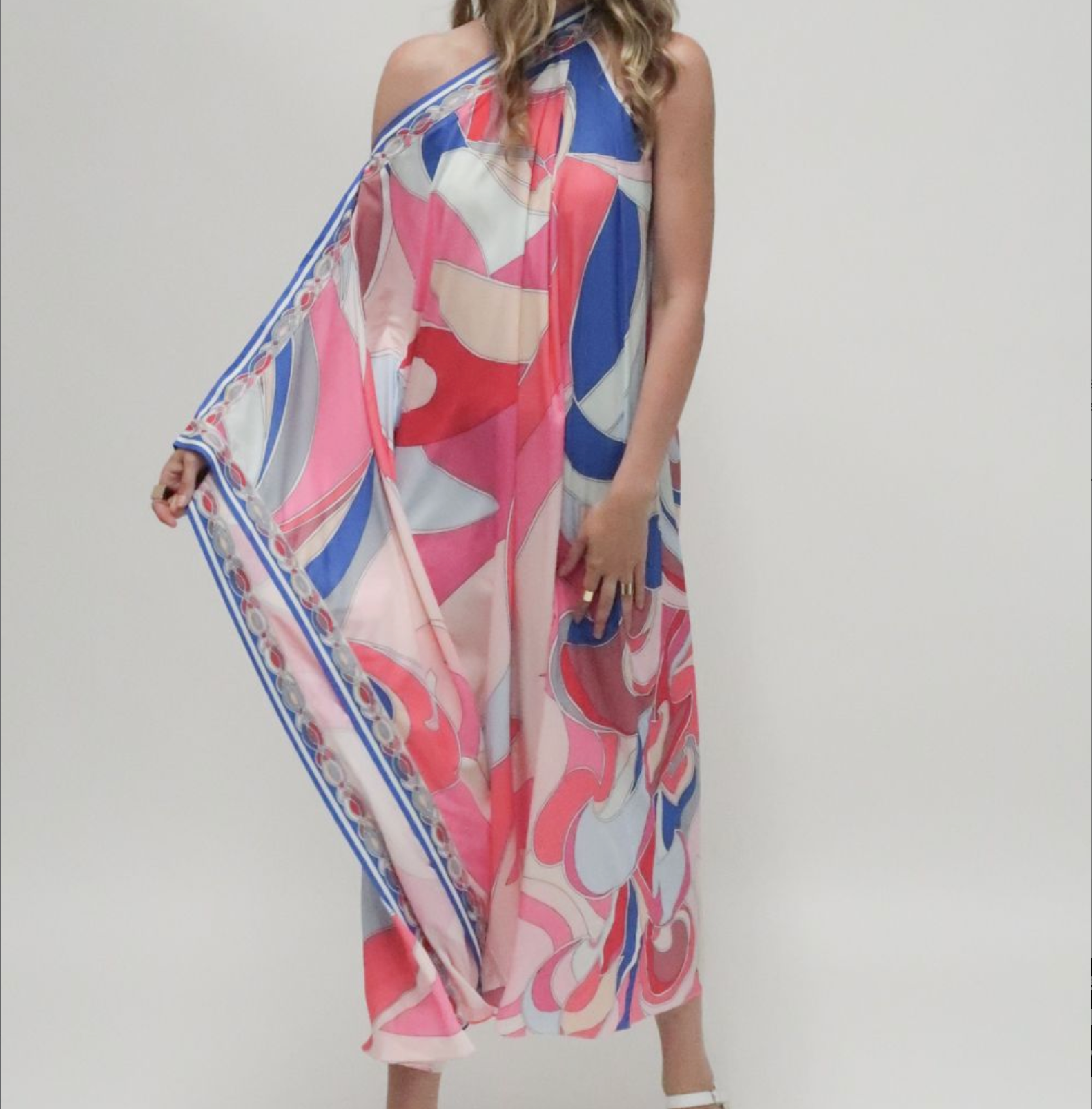 Multi Printed One Off Shoulder Long Dress