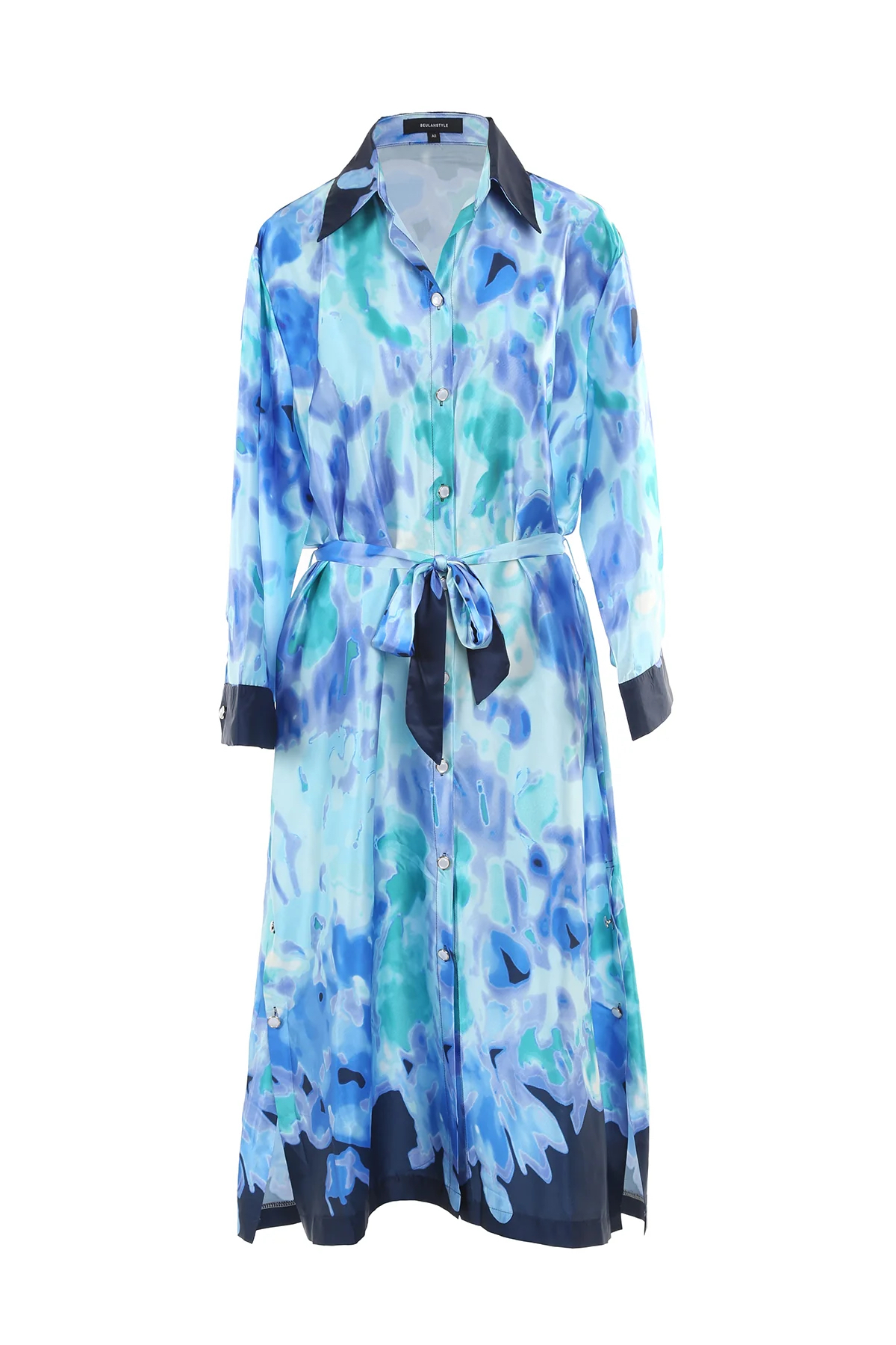 Jovany Watercolor Satin Shirt Dress