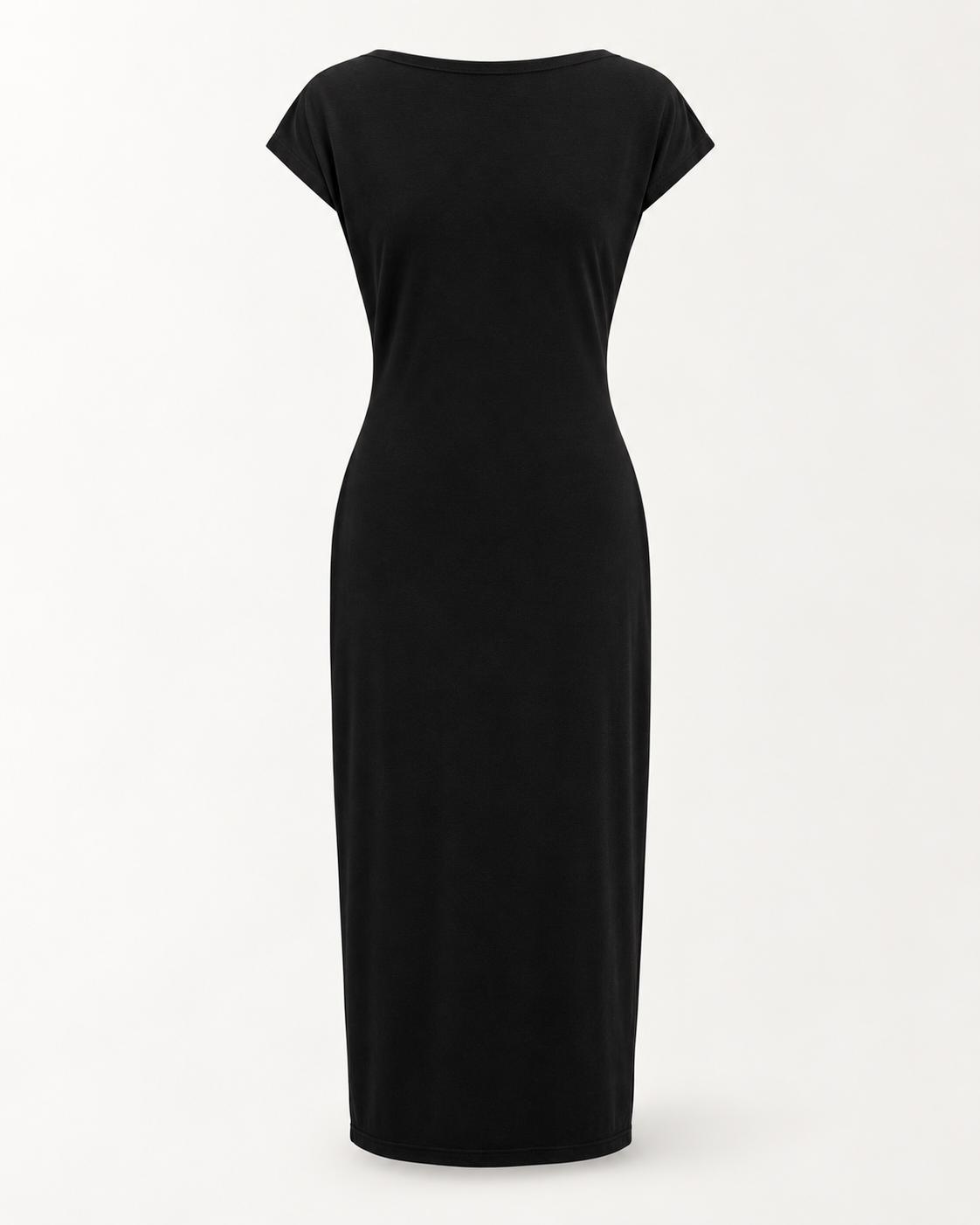 KFLY Midi Reversible Dress in black, garment-only back view with bateau neckline