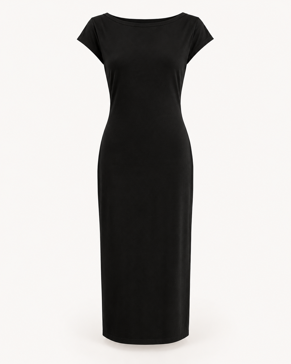 KFLY Midi Reversible Dress in black, garment-only front view with bateau neckline