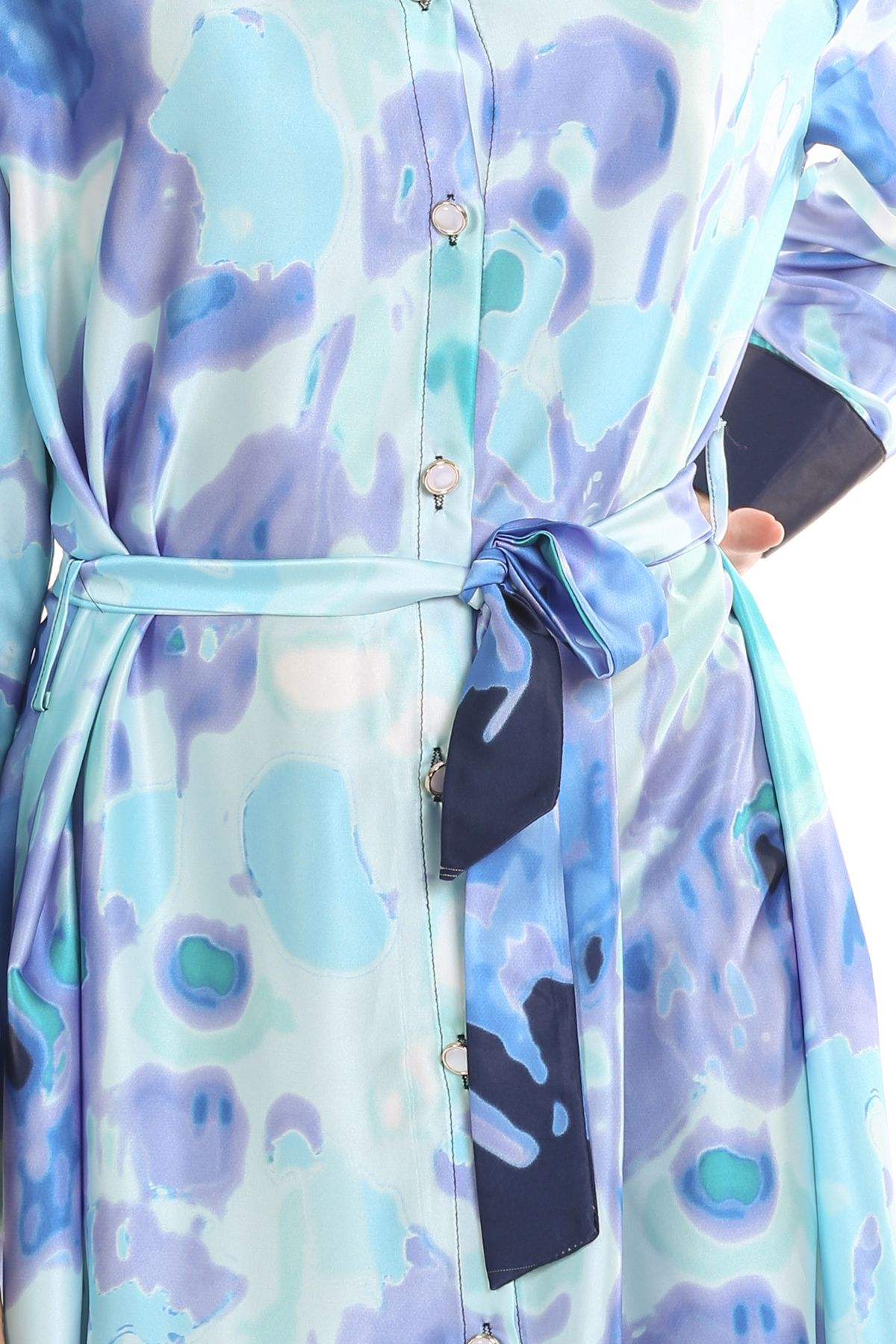 Jovany Watercolor Satin Shirt Dress