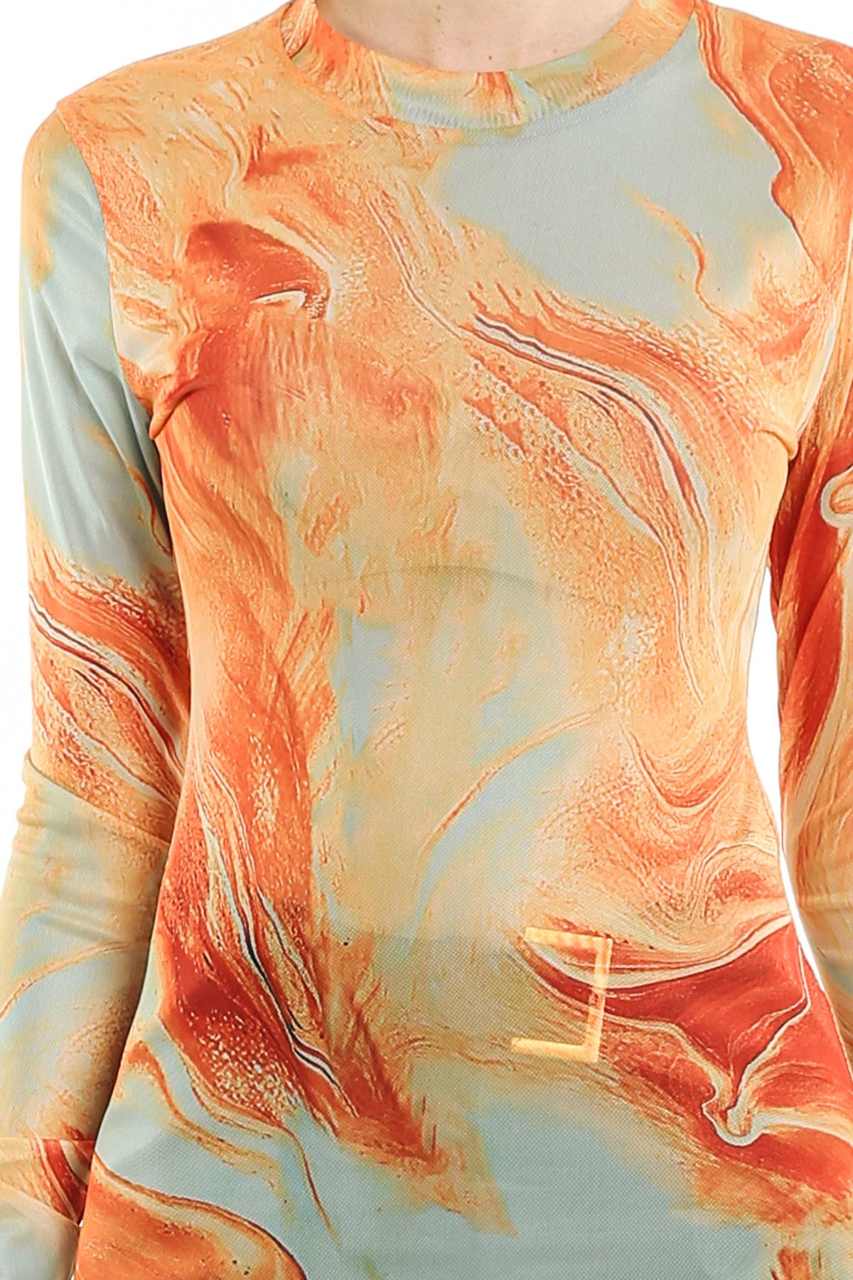 Abstract Swirl Printed Long Sleeves Mesh Shirt