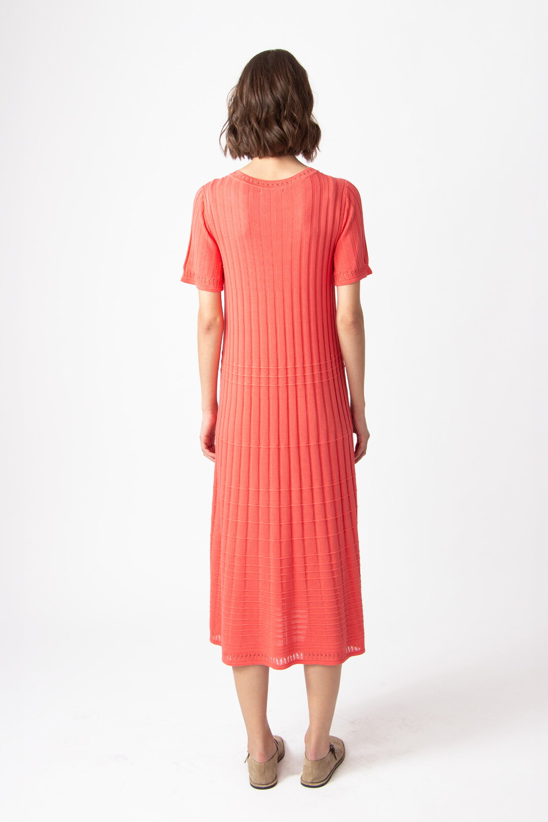 Solid O-Neck Ribbed Dress