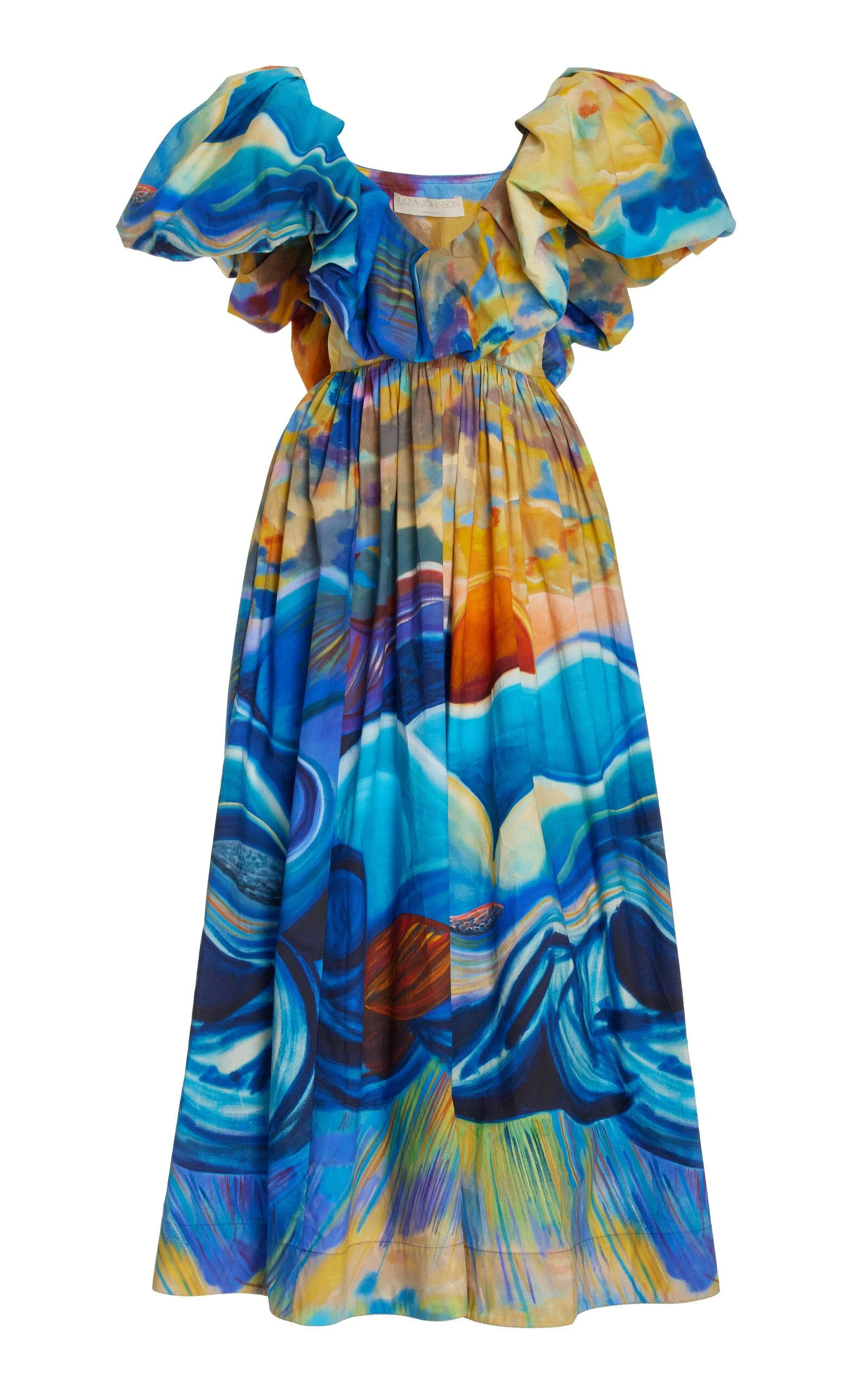 Blue Wave Print Maxi Dress w/Pockets