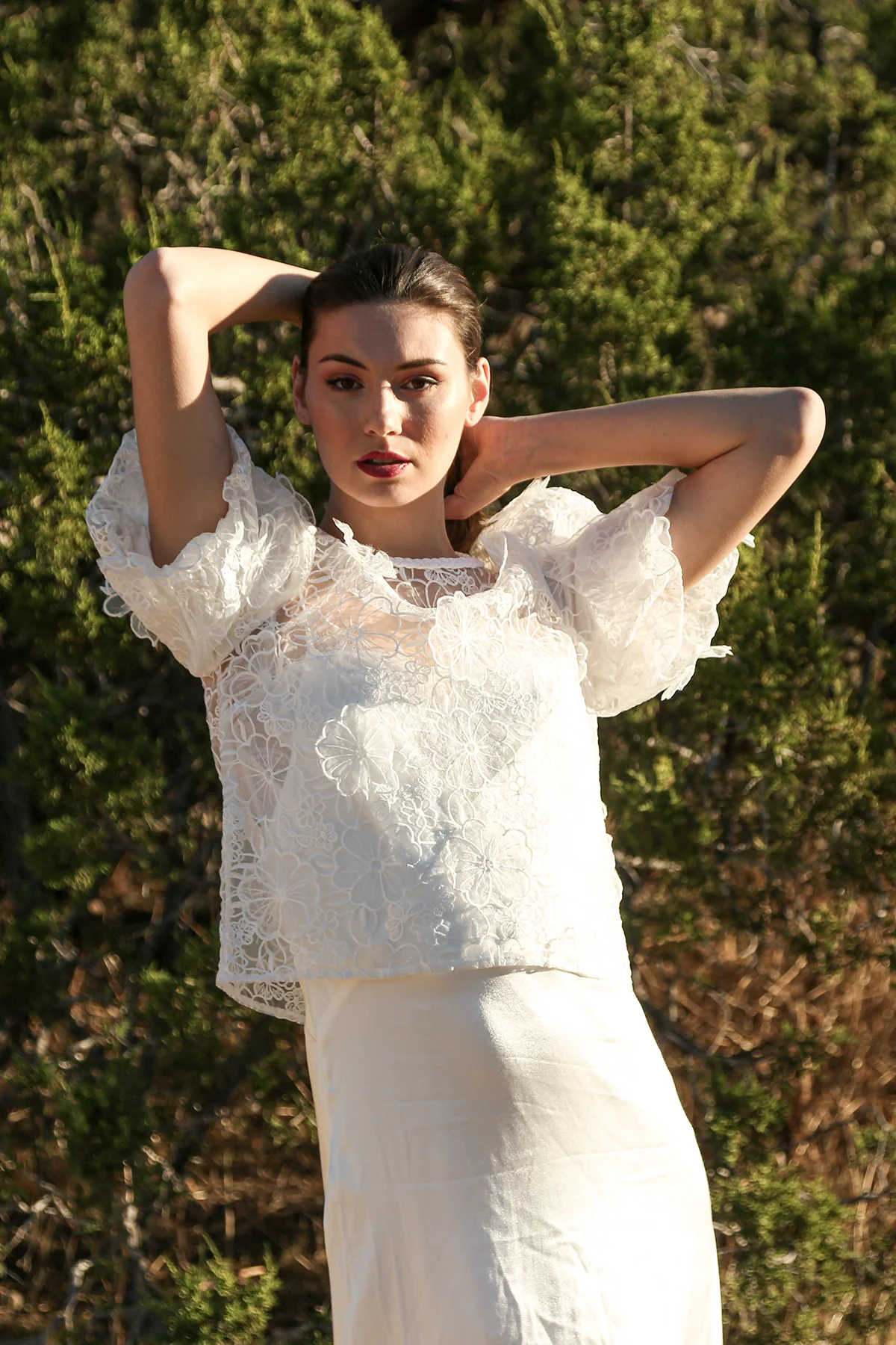 Sierra Organza Floral Lace Puff Sleeve Top